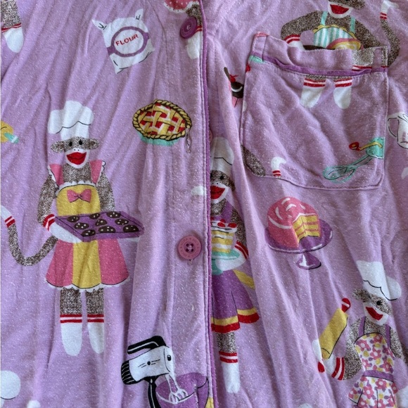 Nick & Nora Lavender Sock Monkey 2 piece PJ Set size small - Picture 3 of 7